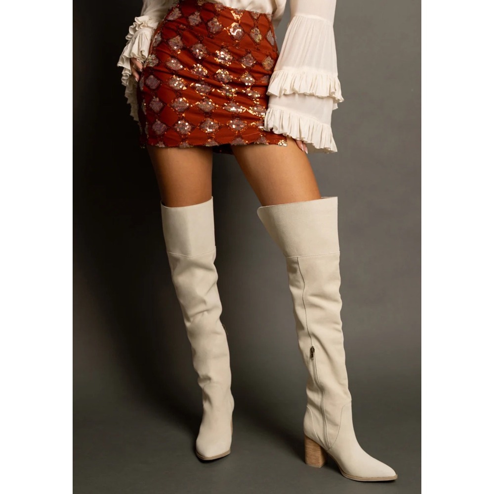 Joyfolie Cream Over the Knee Boots
